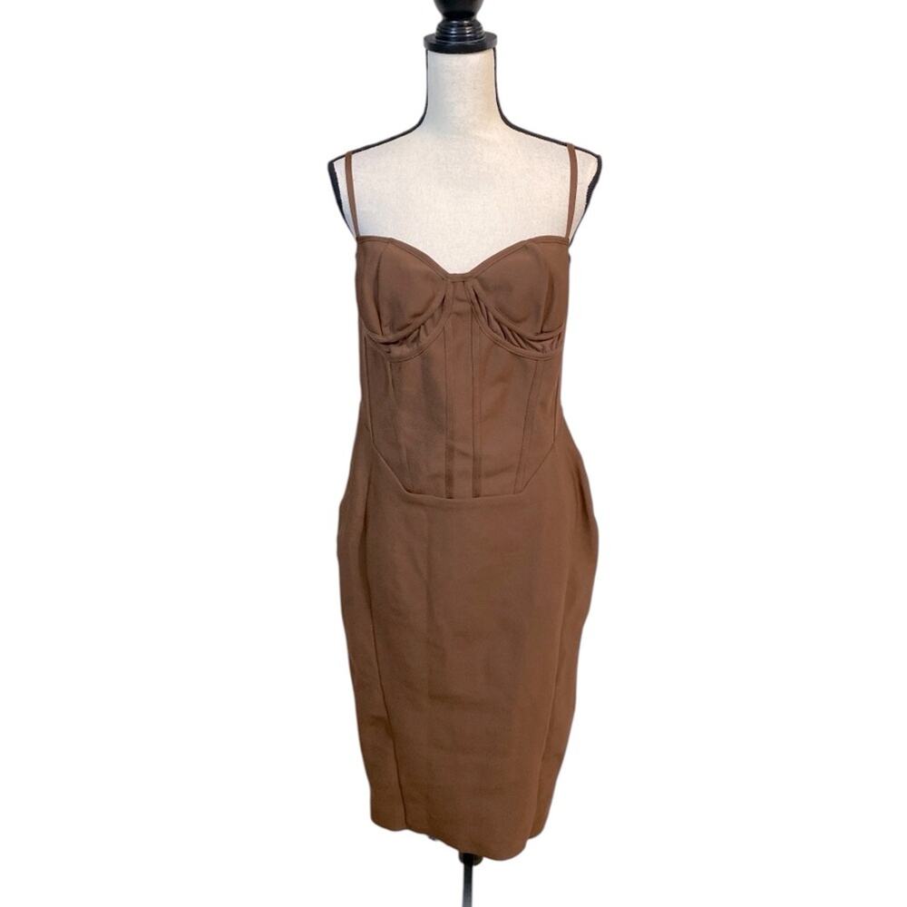 NWT Pretty Little Thing Plus Chocolate Brown Corset Bodycon Dress Size Large